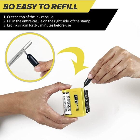 ExcelMark Rolling Identity Theft Guard Stamp & Refill Ink Pack Set - Picture 8 of 13
